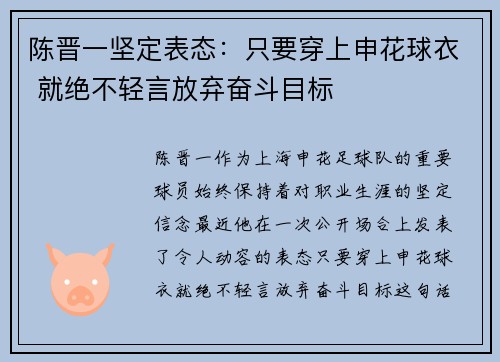 陈晋一坚定表态：只要穿上申花球衣 就绝不轻言放弃奋斗目标
